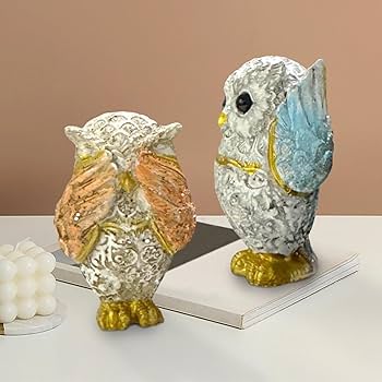 Amazon.co.jp: EHERDM フクロウ 置物3点セット 聞く 話す 邪悪な禅の